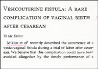 Vesicouterine Fistula - Rare Complication of Vaginal Birth after Cesarean